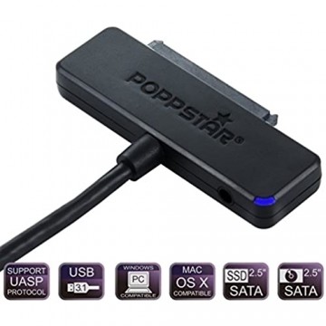 Poppstar Festplatten-Adapter (USB 3.1 Gen 1 Typ A) Sata USB Kabel für externe Festplatten (SSD HDD 2 5 u. 3 5 Zoll) bis zu 5 Gb/s UASP Support 1m Kabellänge (Netzteil Optional)