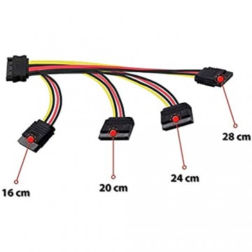 Poppstar SATA Stromkabel Adapter (vierfach 14-26 5cm) (Sata Kabel Stromadapter 1x Stecker (m) auf 4X Buchse (w) gerade)