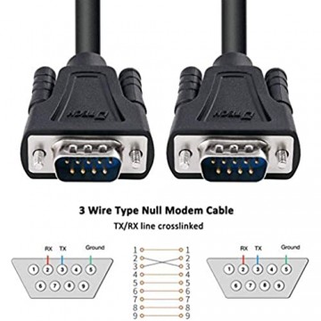 DTECH DB9 zu DB9 RS232 Serielles Kabel Stecker zu Stecker Null Modemkabel Kreuz TX/RX-Leitung für Datenkommunikation (2 m schwarz)