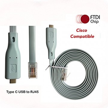 Ersatzkabel für Cisco Konsole Typ C USB auf RJ45-1 8 m FTDI Chip – USB auf DB9 + 72-3383-01 kompatibel mit Mac MacBook