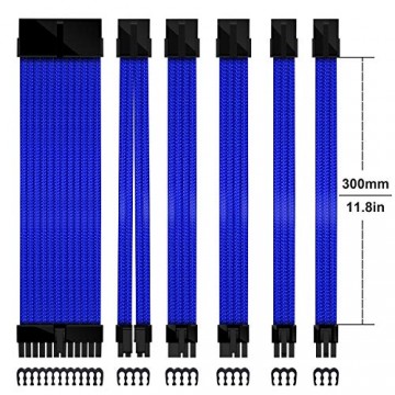 EZDIY-FAB Sleeved Cable - Kabelverlängerung für Stromversorgung mit Combs 24 PIN 8PIN 6PIN 4 + 4 PIN mit Combs-Blau