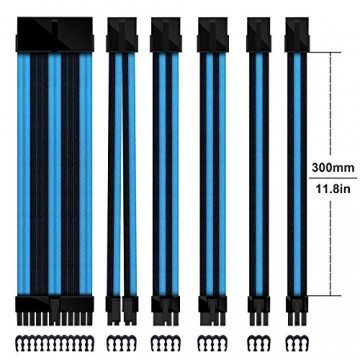 EZDIY-FAB Sleeved Cable -Kabelverlängerung für Stromversorgung mit Combs 24 PIN 8PIN 6PIN 4 + 4 PIN-Blau und schwarz
