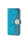 FHXD Kompatibel mit Samsung Galaxy S21 Ultra 5G Hülle Glitzer PU Leder Flip Wallet Case mit [Kartensteckplätzen] [Magnetverschluss] Anti-Schock Kratzfest Schutzhülle-Blau