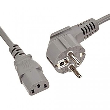 PremiumCord Netzkabel 230V 2m Stromkabel mit Schutzkontakt gewinkelt auf Kaltgerätebuchse C13 IEC 320 PC Netzkabel 3 Polig Farbe grau