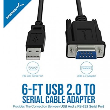 Sabrent Serial - Kabel USB 2.0 zu Seriell (9-polig) DB-9 RS-232 Adapterkabel 6ft(182cm) Kabel [FTDI Chipsatz] (CB-FTDI)