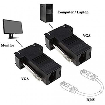 2 x VGA-Stecker auf RJ45-Buchse und 2 x VGA-Buchse auf RJ45-Buchse Ethernet-Adapter Konverter Extender für Video-Signalübertragung
