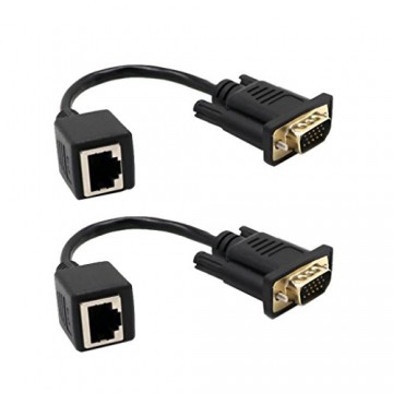 2x Extender Kabel 15pin VGA Stecker auf LAN CAT5 CAT6 RJ45 Adapter Kabel Netzwerkkabel um VGA-Videosignale bis zu 100 Fuß zu erweitern