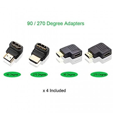 ADWITS HDMI Converter Adapter-Koppler-Set [8er Pack] 270 180 90 Grad flach vertikal horizontal HDMI Typ A auf B zu C auf D einstellen Schwarz