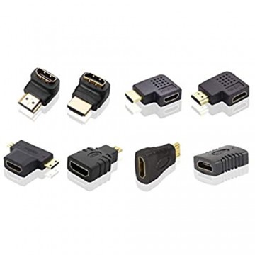 ADWITS HDMI Converter Adapter-Koppler-Set [8er Pack] 270 180 90 Grad flach vertikal horizontal HDMI Typ A auf B zu C auf D einstellen Schwarz