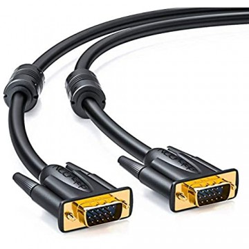 deleyCON 15m VGA Kabel 15pol - S-VGA Monitorkabel D-Sub-Stecker 1080p Full HD 3-Fach geschirmt Knickschutz vergoldete Kontakte - Schwarz