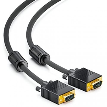 deleyCON 2m VGA Kabel 15pol - S-VGA Monitorkabel D-Sub-Stecker 1080p Full HD geschirmt Knickschutz 2 Ferritfilter vergoldete Kontakte - Schwarz