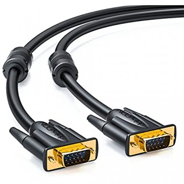 deleyCON 5m VGA Kabel 15pol - S-VGA Monitorkabel D-Sub-Stecker 1080p Full HD 3-Fach geschirmt Knickschutz vergoldete Kontakte - Schwarz