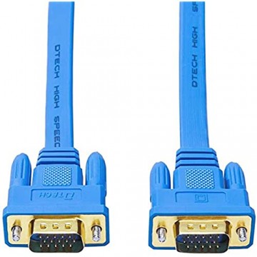 DTECH Flat VGA Kabel lang 10m vergoldet Stecker zu Stecker 15 Pin Anschluss Ultra Slim Blue Draht für Computer Monitor SVGA Projektor