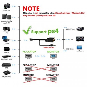Full 1080p HDMI zu VGA Video Converter Adapterkabel Stecker auf Stecker D-SUB 15 Pin M / M Full 1080P mit 3 5 mm Audioausgang Einweg-Signalwandler-1 8 m / 6ft