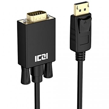 ICZI DisplayPort auf VGA Kabel 3 m 1080P@60Hz DP zu VGA Verbindungskabel mit Vergoldet Stecker für der Monitoren mit 15-Pin-VGA-Anschluss Schwarz