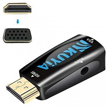 KUYiA HDMI zu VGA Konverter Adapter mit 3.5mm Stereo Audio für PC oder TV BOX ZU TV / Monitor / Projektor / Kompatibel mit Laptop Desktop SONY PS3 PS4 -schwarz