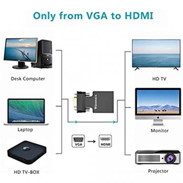 VGA auf HDMI Adapter mit Audio (Alter PC zu TV/Monitor mit HDMI) FOINNEX Aktiv VGA Buchse to HDMI Stecker TV Konverter/Wandler für Computer Beamer mit Audio Kabel Männlich to Weiblich 1080P