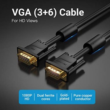 VGA Kabel VENTION VGA-zu-VGA-Kabel 15pol 1080p Full HD Computer-Monitorkabel mit Ferritkernen Stecker auf Stecker vergoldet kompatibel mit Projektoren HDTVs Displays(3m)