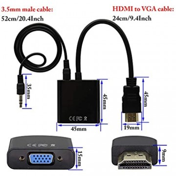 zdyCGTime Mit 3 5mm Audioanschluss VGA Weiblich zu HDMI Männlich Adapter Audio Video Kabel Kompatibel mit Computer Desktop Laptop PC Monitor Projektor HDTV AV Set-Top-Box Xbox.(VGA F/M)