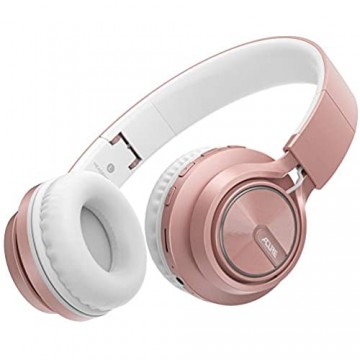 ACURE AC01 Drahtlose Bluetooth-Kopfhörer zusammenklappbar über das Ohr mit 30-stündiger Wiedergabezeit/HD-Mikrofon/TF-Karte/abnehmbarem Kabelmodus für PC TV-Mobiltelefon iPad MP3 (Rose Gold)