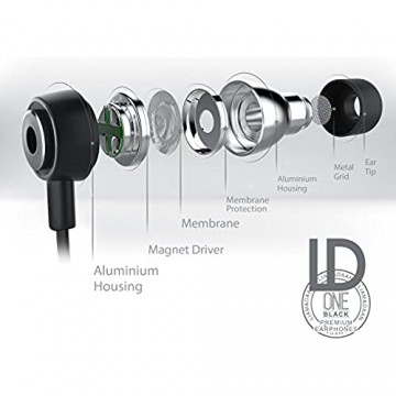 Liam & DAAN in-Ear Kopfhörer Flat Style/Alu Flat Design Earphone | 10mm Schallwandler optimiert | LD Design | Schwarz