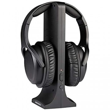 MEDION E62003 Funkkopfhörer (drahtlose Over Ear Kopfhörer kabellos Reichweite ca. 15 m bis zu 10 Std Akku Laufzeit digitaler Sound hoher Ladestation)