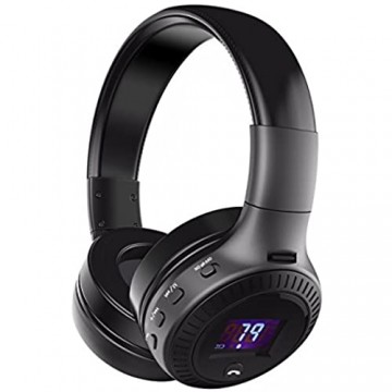 SUAVER Bluetooth Kopfhörer LED-Anzeigeschirm Faltbarer HiFi Stereo drahtloser Kopfhörer Over Ear Headset Bluetooth 4.0 Kopfhörer mit Mic stützen FM Radio TF Karte frei für PC/Handys (Schwarz)