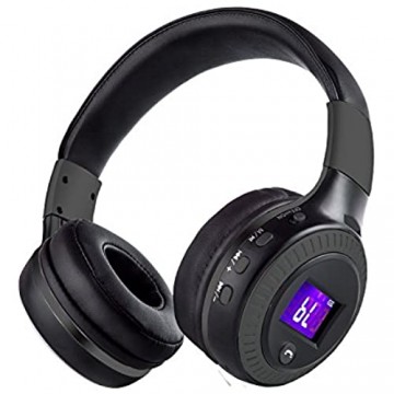SUAVER Bluetooth Kopfhörer LED-Anzeigeschirm Faltbarer HiFi Stereo drahtloser Kopfhörer Over Ear Headset Bluetooth 4.0 Kopfhörer mit Mic stützen FM Radio TF Karte frei für PC/Handys (Schwarz)