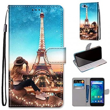 TOUCASA Handyhülle für Xiaomi Redmi GO Hülle Premium Brieftasche PU Leder Flip [Kreativ Gemalt] Stoßfeste Case Handytasche Klapphülle für Xiaomi Redmi GO (Mädchen Turm)