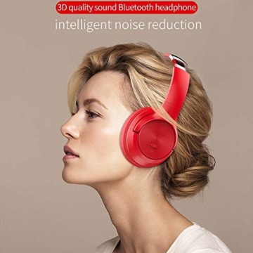 WTTHCC Geräuschunterdrückung Kopfhörer Bluetooth-Kopfhörer Faltbares Stereo-Funk-Headset Mit Mikrofon Und Lautstärkeregler Für Mobiltelefone Ipad iPhone TV Laptop Computer Rot