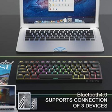 60% mechanische Gaming-Tastatur Bluetooth 4.0 Verkabelte/Kabellose Computer-Tastatur - 63 Tasten Kompakt mit RGB-Hintergrundbeleuchtung 1900 mAh Batterie(Blauer Schalter-Black) QWERTY Layout