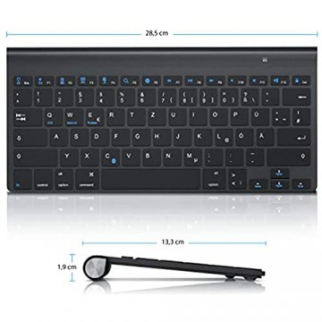 CSL - Bluetooth Tastatur im Mac Style - kabelloses Keyboard - Multimediatasten - QWERTZ-Layout - Für iOS Android Windows - kompatibel mit PC Notebook Mac MacBook Pro Smartphone Tablet