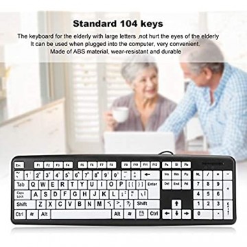 Dilwe Großdrucktastatur Kabelgebundene Großbuchstaben-Tastatur USB-Tastaturen mit 104 Tasten Sehbehinderte Tastatur für Sehbehinderte Anfänger Senioren(Schwarz)