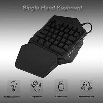 Diyeeni One Handed Gaming Keyboard Einhand Mechanische Gaming Tastatur Verdrahtete Gamepad mit FN Multimedia Function Key RGB Beleuchtung Ergonomische Gamer Tastatur - 35 Tasten
