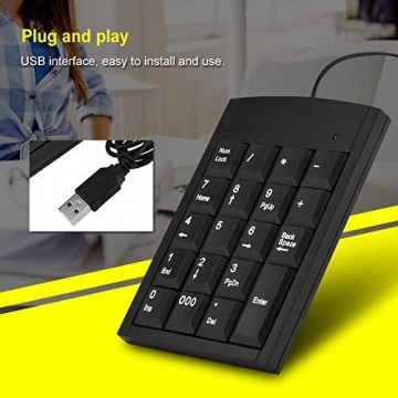 Dpofirs Kabelgebundene Mini-USB-Zehnertastatur ultradünne 19-Tasten-Laptoptastatur für PCs und Laptops hochwertige kleine Tastatur schwarz kompatibel mit Windows I-OS An-Droide usw.