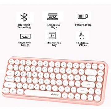 FELiCON Bluetooth Tastatur 2 4 GHz Kabellose Kompakte Leichte Tastatur im Retro-Stil Matte Textur 84 Tasten Kompatibel mit Android und Anderen Geräten Geeignet für Heim- und Bürotastaturen(Rosa)