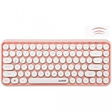 FELiCON Bluetooth Tastatur 2 4 GHz Kabellose Kompakte Leichte Tastatur im Retro-Stil Matte Textur 84 Tasten Kompatibel mit Android und Anderen Geräten Geeignet für Heim- und Bürotastaturen(Rosa)