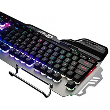 Festnight 7pin PK-900 Gaming Tastatur RGB Hintergrundbeleuchtung Computer-Tastatur mit Handy-Halter Handballenauflage Silber