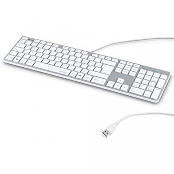 Hama PC Tastatur kabelgebunden (USB Tastatur geräuscharm Ultra Slim Design Business Tastatur Computer Tastatur mit Kabel Deutsches-Layout QWERTZ) Wired Keyboard weiß silber