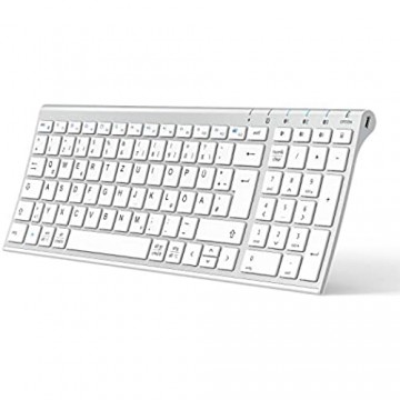 iClever BK10 Bluetooth Tastatur kabellose wiederaufladbare Tastatur mit 3 Bluetooth Kanälen Stabile Verbindung Ultraslim Ergonomisches Design Funk tastatur für iOS Android Windows Weiß