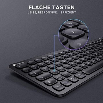 iClever Tastatur Kabellos Wiederaufladbare Fullsize Funktastatur mit Ziffernblock Slim Wireless Tastatur für Mac OS and Windows QWERTZ Deutsches Layout Schwarz