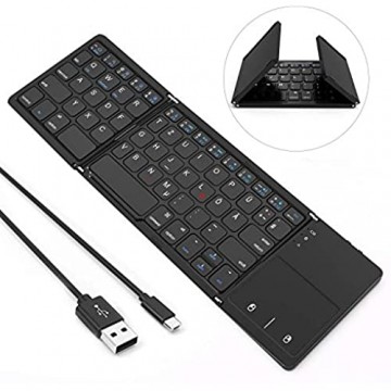Jelly Comb Bluetooth Kabellose Tastatur mit Touchpad Kabellos und mit USB Kabel Dual Modus für PC Laptop Computer Smart TV iPad Tablets QWERTZ Deutsches Layout Schwarz