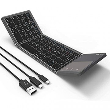 Jelly Comb Bluetooth Kabellose Tastatur mit Touchpad Kabellos und mit USB/Micro USB/USB C Kabel Dual Modus für PC Laptop Smart TV iPad Android Tablet Smartphone QWERTZ Deutsches Layout Grau