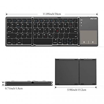 Jelly Comb Bluetooth Tastatur Kabellos/mit Kabel Dual Modus Faltbare Funktastatur mit Touchpad für PC Laptop Computer Smart TV iPad Android Tablets QWERTZ Deutsches Layout Grau