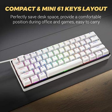 KEMOVE Snowfox 60% Mechanische Gaming-Tastatur Bluetooth 5.1 Kabellos/Verkabelte 61 Tasten Computer-Tastatur RGB Hot-Swap-fähige PBT-Tastenkappen 3000mAh Batterie QWERTY Layout (Silber Schalter)