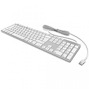 KeySonic PC Tastatur mit USB Kabel aluminium mit Weißen Tasten Full-Size flach