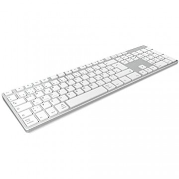 Keysonic Wireless Bluetooth Tastatur aus Aluminium für Mac Windows Android Tablet und PC Akku Multi-Channel Silber/Weiß