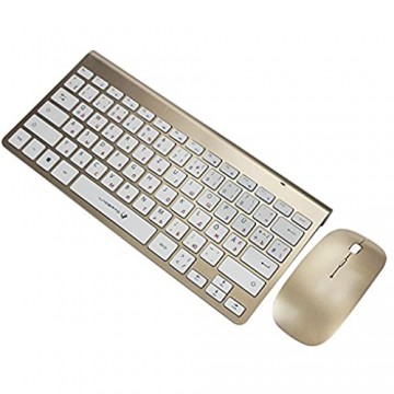Lacerto® | Russisch-Deutsche kabellose Multimedia Tastatur & Maus Set BELA-DR612g | Gold