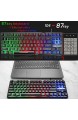LexonElec K16 Wired 87-Tasten-Gaming-Tastatur Regenbogen-LED-Licht mit Hintergrundbeleuchtung Wasserdicht Ergonomische USB-16-Tasten Anti-Ghosting-Gaming-Tastatur für Büro Schreibkräfte und Spiele