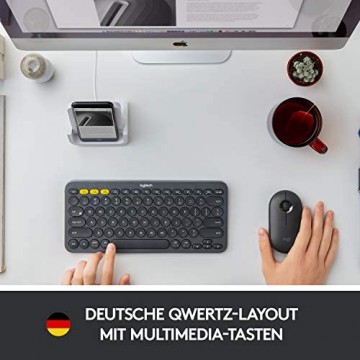 Logitech K380 Kabellose Bluetooth-Tastatur Multi-Device & Easy-Switch Feature Windows- und Apple-Shortcuts PC/Mac/Tablet/Handy/Apple iOS+TV Deutsches QWERTZ-Layout - Schwarz